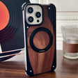 For iPhone 16 Pro Max Walnut Metal Frameless 360 Degree Rotation Holder MagSafe Phone Case(Black) - free shipping - PMC TechLife - Order now!