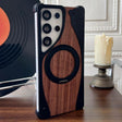 For Samsung Galaxy S24 Ultra 5G Walnut Metal Frameless 360 Degree Rotation Holder MagSafe Phone Case(Black) - free shipping - PMC TechLife - Order now!