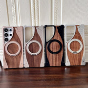 For Samsung Galaxy S24 Ultra 5G Walnut Metal Frameless 360 Degree Rotation Holder MagSafe Phone Case(Black)