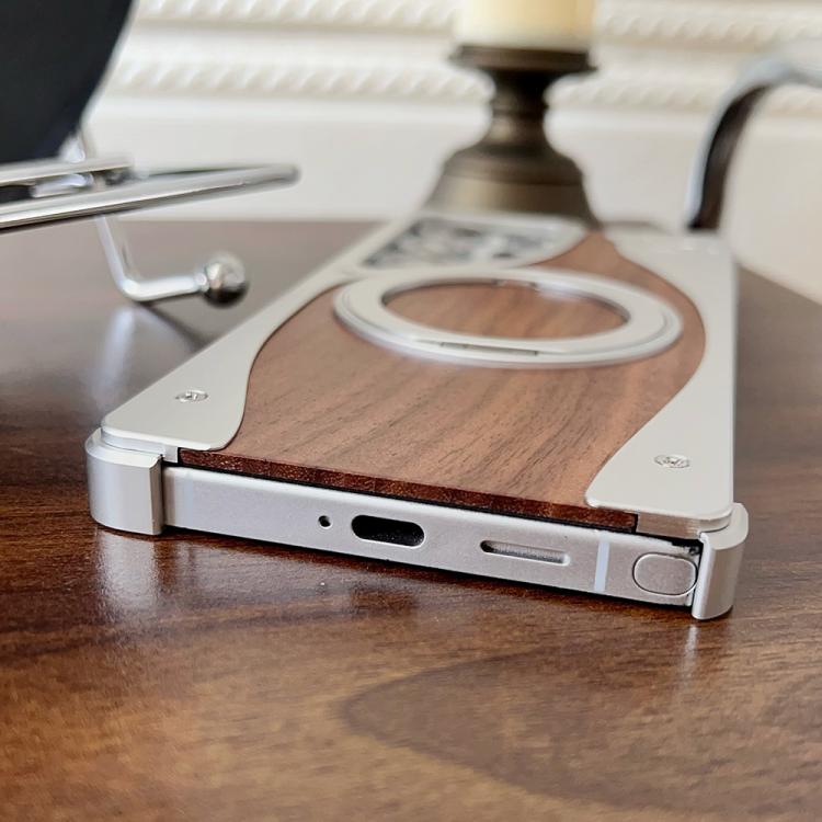 For Samsung Galaxy S24 Ultra 5G Walnut Metal Frameless 360 Degree Rotation Holder MagSafe Phone Case(Black)