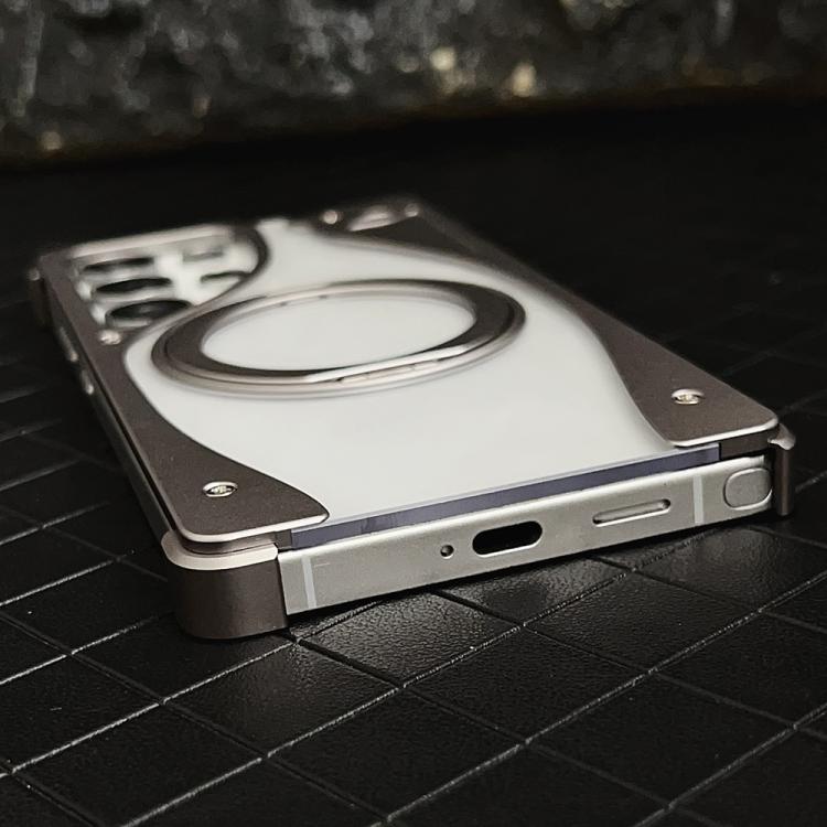 For Samsung Galaxy S24 Ultra 5G Metal Frameless 360 Degree Rotation Holder MagSafe Transparent Phone Case(Black)