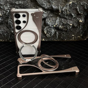 For Samsung Galaxy S24 Ultra 5G Metal Frameless 360 Degree Rotation Holder MagSafe Transparent Phone Case(Black)