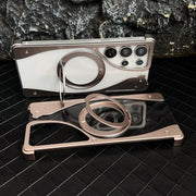 For Samsung Galaxy S24 Ultra 5G Metal Frameless 360 Degree Rotation Holder MagSafe Transparent Phone Case(Black)
