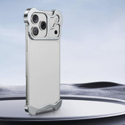 For iPhone 17 Pro Max Frameless Metal Corner Pad Phone Case with Lens Film(Silver)