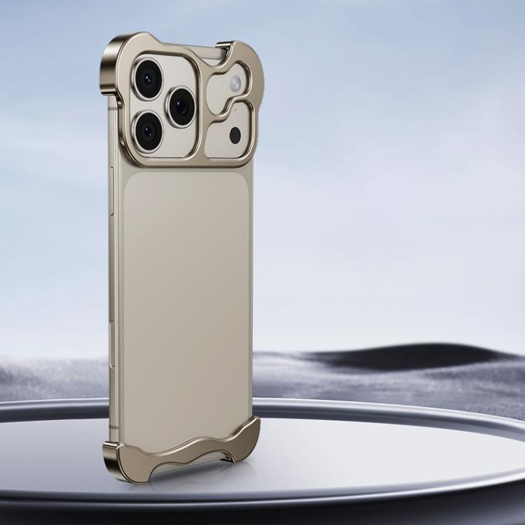 For iPhone 17 Pro Max Frameless Metal Corner Pad Phone Case with Lens Film(Titanium)