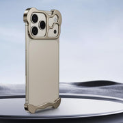 For iPhone 17 Pro Max Frameless Metal Corner Pad Phone Case with Lens Film(Titanium)