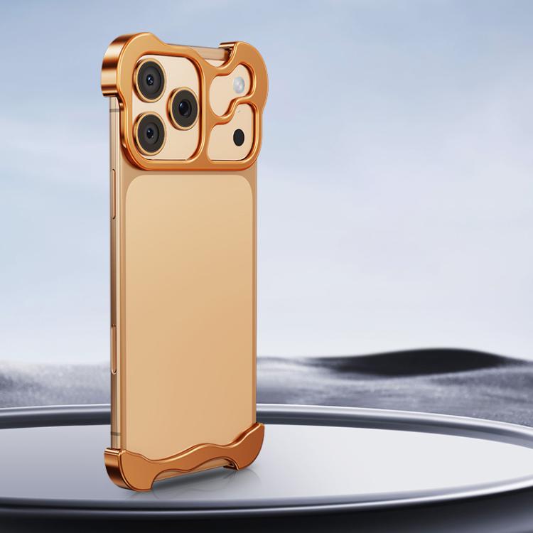 For iPhone 17 Pro Frameless Metal Corner Pad Phone Case with Lens Film(Gold)