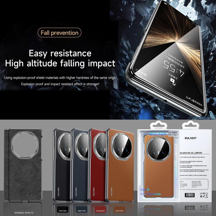 For Honor Magic V5 SULADA Frameless Top Layer Cowhide Leather PC Phone Case(Red)