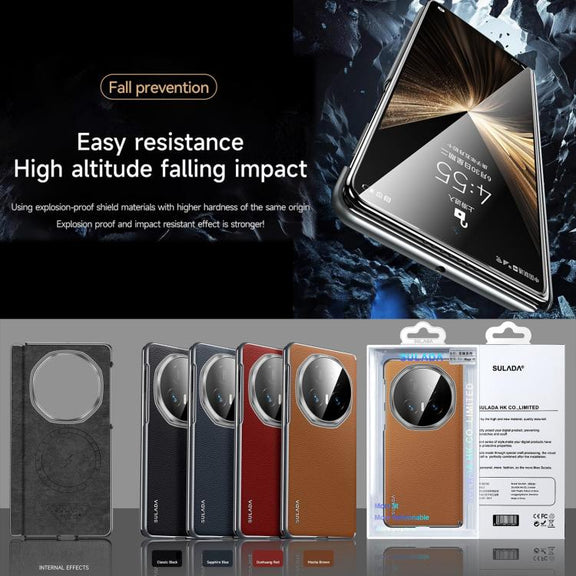 For Honor Magic V5 SULADA Frameless Top Layer Cowhide Leather PC Phone Case(Red)