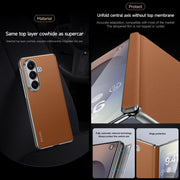 For Samsung Galaxy Z Fold7 5G SULADA Frameless Top Layer Cowhide Leather PC Phone Case(Blue)