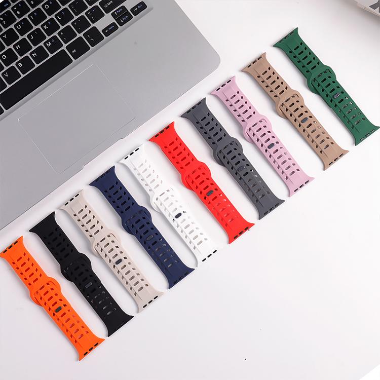 For Apple Watch 46mm / 49mm / 45mm / 44mm Shark Texture Holes Silicone Watch Band(White)