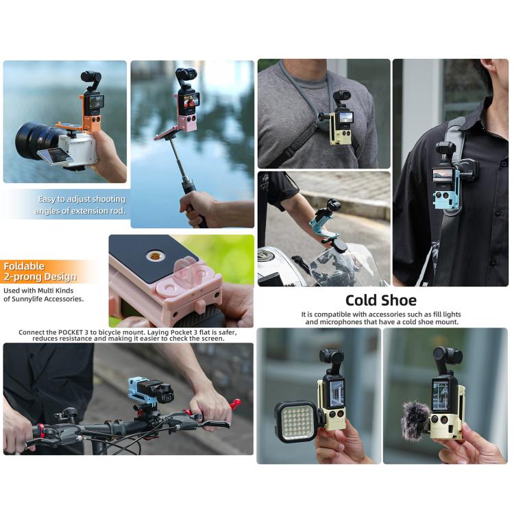 For DJI OSMO Pocket 3 Sunnylife Magnetic Mount 1/4 Adapter Cold Shoe Tabletop Base Bracket Angles Adjustable Multi Expansion Mount(Orange)
