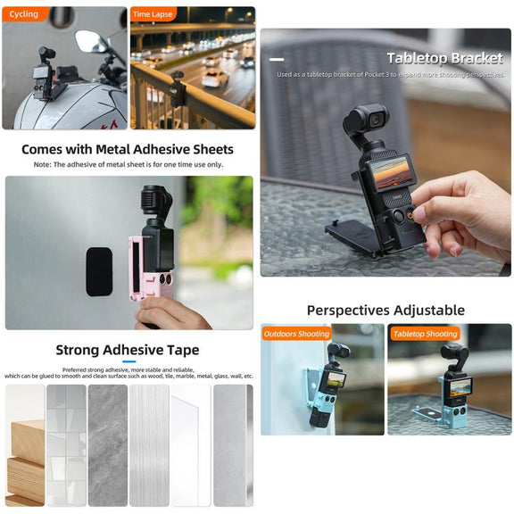 For DJI OSMO Pocket 3 Sunnylife Magnetic Mount 1/4 Adapter Cold Shoe Tabletop Base Bracket Angles Adjustable Multi Expansion Mount(Blue)