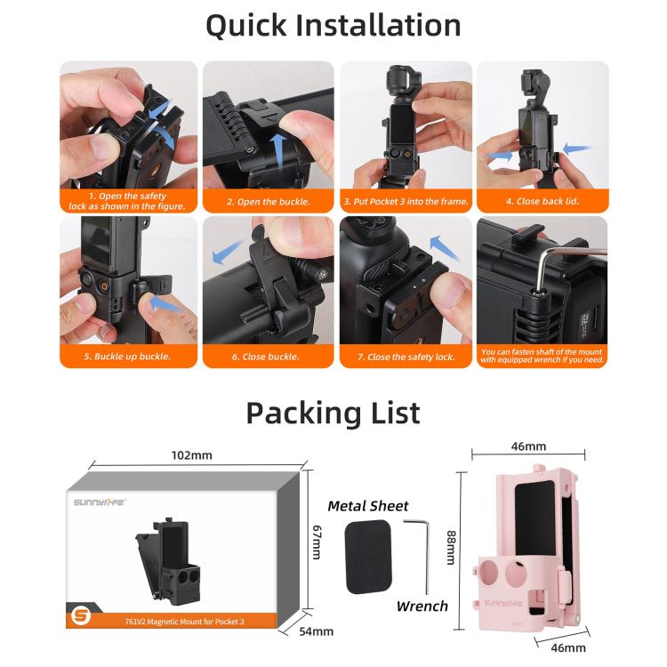 For DJI OSMO Pocket 3 Sunnylife Magnetic Mount 1/4 Adapter Cold Shoe Tabletop Base Bracket Angles Adjustable Multi Expansion Mount(Pink)