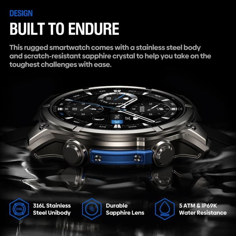 Zeblaze Vibe 8 Rugged Outdoor Smart Watch 1.43 inch Screen 5 ATM & IP69K Built-in Flashlight(Grey)