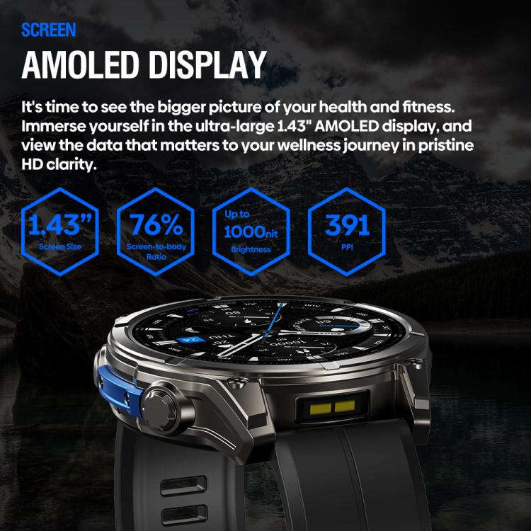 Zeblaze Vibe 8 Rugged Outdoor Smart Watch 1.43 inch Screen 5 ATM & IP69K Built-in Flashlight(Grey)