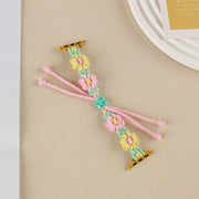 For Apple Watch 46mm / 49mm / 45mm / 44mm Hemp Rope Woven Flowers Drawstring Watch Band(Yellow Pink)