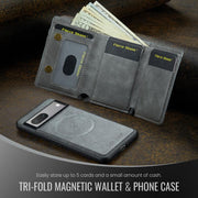 For Google Pixel 7 Fierre Shann 2 in 1 Holder RFID Card Slot Wallet MagSafe Phone Case(Grey)
