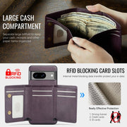 For Google Pixel 7 Fierre Shann 2 in 1 Holder RFID Card Slot Wallet MagSafe Phone Case(Purple)