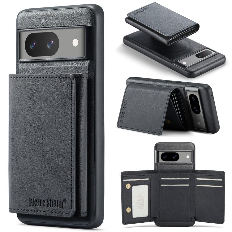 For Google Pixel 7 Fierre Shann 2 in 1 Holder RFID Card Slot Wallet MagSafe Phone Case(Black)