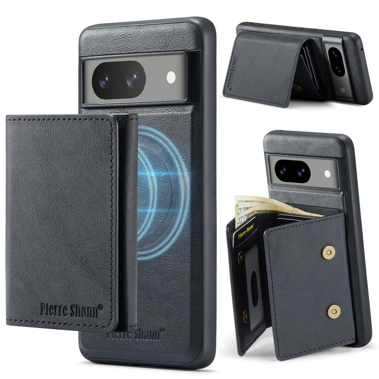 For Google Pixel 7 Fierre Shann 2 in 1 Holder RFID Card Slot Wallet MagSafe Phone Case(Black)