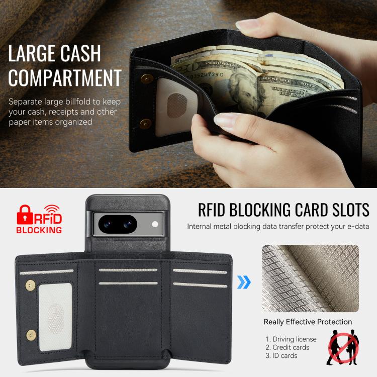 For Google Pixel 7 Fierre Shann 2 in 1 Holder RFID Card Slot Wallet MagSafe Phone Case(Black)