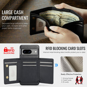 For Google Pixel 7 Fierre Shann 2 in 1 Holder RFID Card Slot Wallet MagSafe Phone Case(Black)