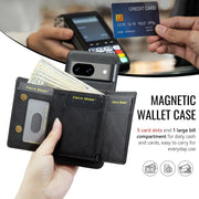 For Google Pixel 7a Fierre Shann 2 in 1 Holder RFID Card Slot Wallet MagSafe Phone Case(Black)