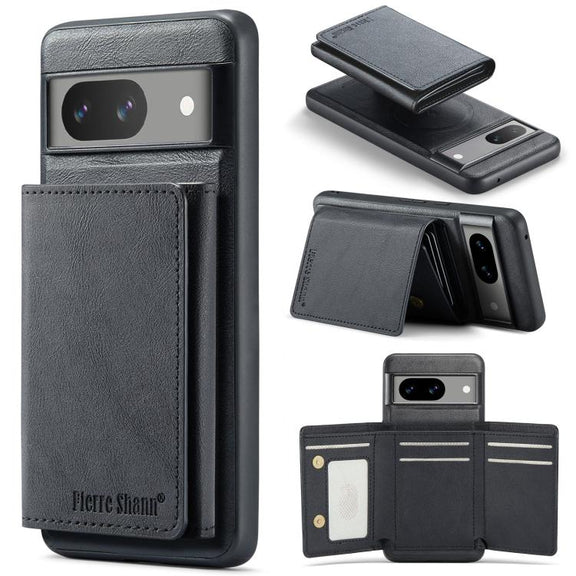 For Google Pixel 7a Fierre Shann 2 in 1 Holder RFID Card Slot Wallet MagSafe Phone Case(Black)