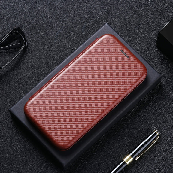 For DOOGEE N20 Pro Carbon Fiber Texture Horizontal Flip TPU + PC + PU Leather Case with Card Slot(Brown)