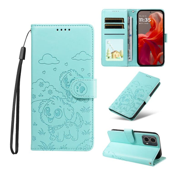 For Motorola Edge 50 Fusion 5G Embossed Heart Dog RFID Blocking Wallet Leather Phone Case(Green)
