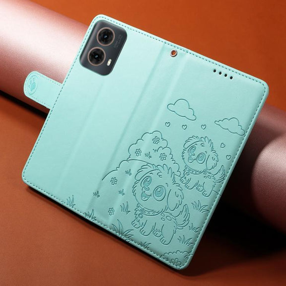 For Motorola Edge 50 Fusion 5G Embossed Heart Dog RFID Blocking Wallet Leather Phone Case(Green)
