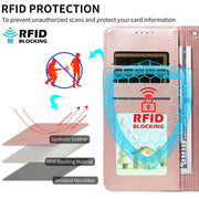 For Motorola Edge 50 Neo 5G Embossed Heart Dog RFID Blocking Wallet Leather Phone Case(Rose Gold)