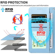 For Motorola Edge 50 Neo 5G Embossed Heart Dog RFID Blocking Wallet Leather Phone Case(Sky Blue)