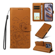 For Motorola Edge 50 Neo 5G Embossed Heart Dog RFID Blocking Wallet Leather Phone Case(Brown)