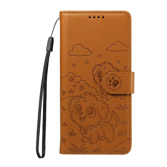 For Motorola Edge 50 Neo 5G Embossed Heart Dog RFID Blocking Wallet Leather Phone Case(Brown)