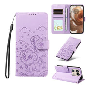For Motorola Edge 50 Ultra 5G Embossed Heart Dog RFID Blocking Wallet Leather Phone Case(Purple)