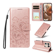 For Motorola Edge 50 Ultra 5G Embossed Heart Dog RFID Blocking Wallet Leather Phone Case(Rose Gold)