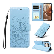 For Motorola Edge 50 Ultra 5G Embossed Heart Dog RFID Blocking Wallet Leather Phone Case(Sky Blue)