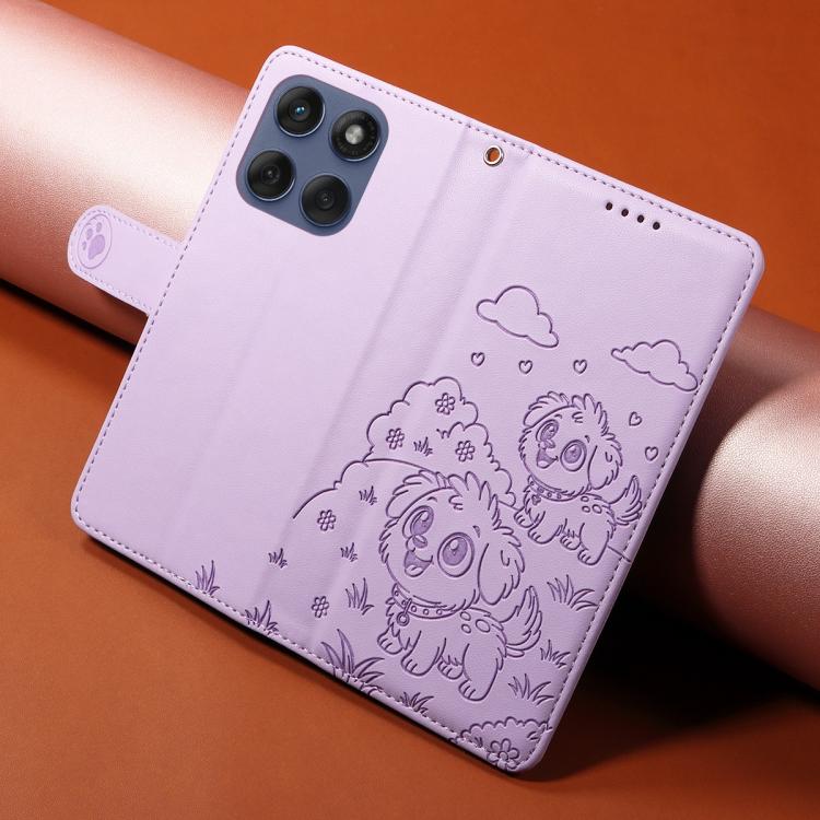 For Motorola Edge 60 Fusion 5G / 60 Pro Embossed Heart Dog RFID Blocking Wallet Leather Phone Case(Purple)
