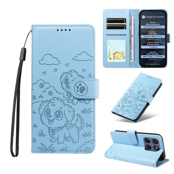 For Motorola Edge 60 Fusion 5G / 60 Pro Embossed Heart Dog RFID Blocking Wallet Leather Phone Case(Sky Blue)