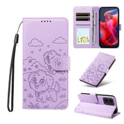 For Motorola Moto G04 / G24 / E14 Embossed Heart Dog RFID Blocking Wallet Leather Phone Case(Purple)