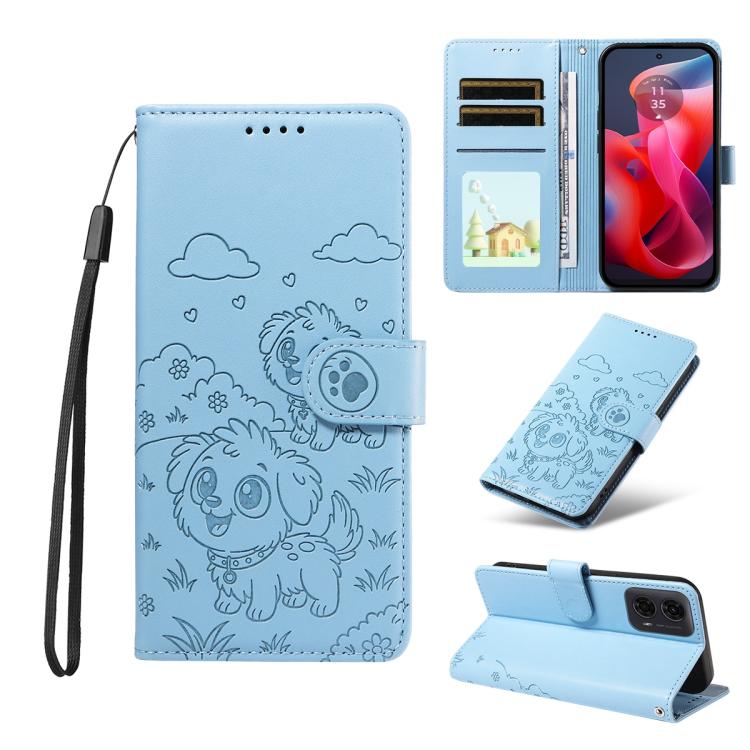 For Motorola Moto G04 / G24 / E14 Embossed Heart Dog RFID Blocking Wallet Leather Phone Case(Rose Gold)