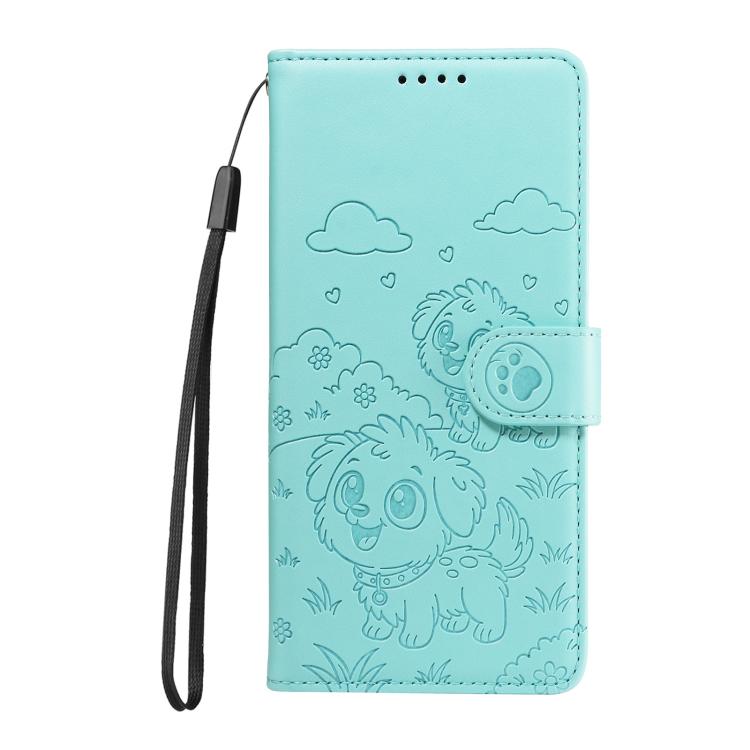 For Motorola Moto G05 / E15 Embossed Heart Dog RFID Blocking Wallet Leather Phone Case(Green)