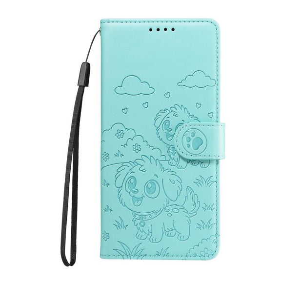 For Motorola Moto G05 / E15 Embossed Heart Dog RFID Blocking Wallet Leather Phone Case(Green)