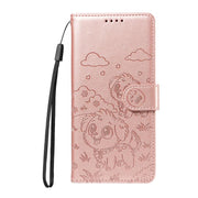 For Motorola Moto G05 / E15 Embossed Heart Dog RFID Blocking Wallet Leather Phone Case(Rose Gold)