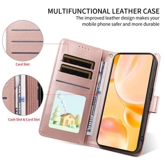 For Motorola Moto G05 / E15 Embossed Heart Dog RFID Blocking Wallet Leather Phone Case(Rose Gold)