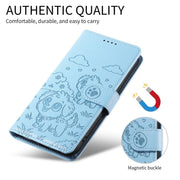 For Motorola Moto G05 / E15 Embossed Heart Dog RFID Blocking Wallet Leather Phone Case(Sky Blue)
