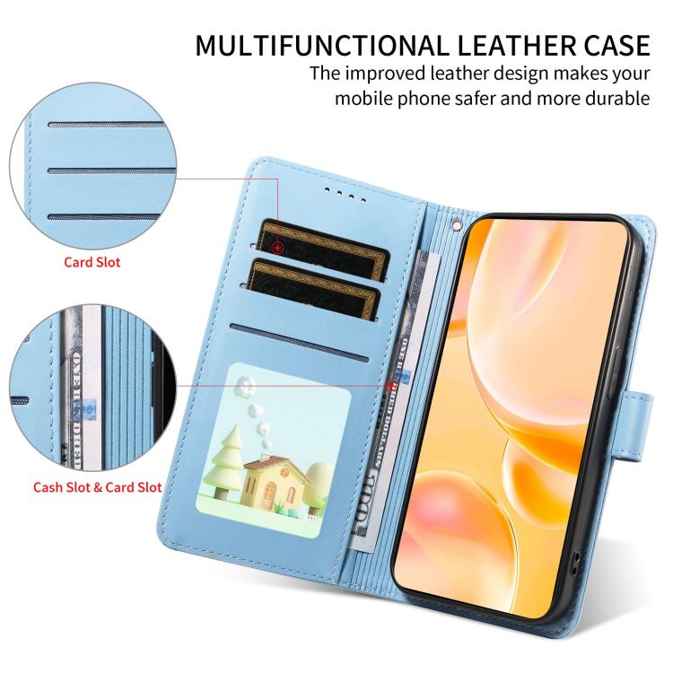 For Motorola Moto G05 / E15 Embossed Heart Dog RFID Blocking Wallet Leather Phone Case(Sky Blue)