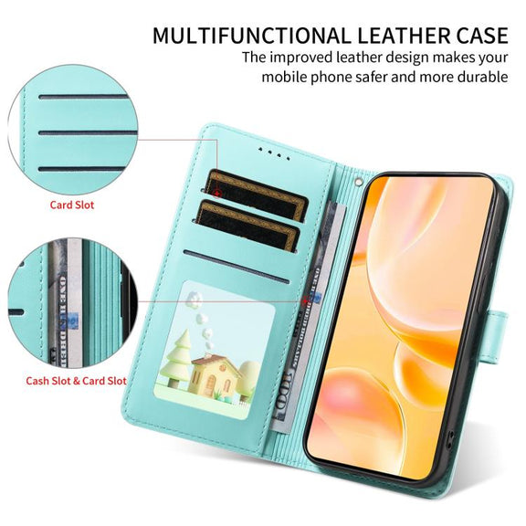For Motorola Moto G15 / G15 Power Embossed Heart Dog RFID Blocking Wallet Leather Phone Case(Green)